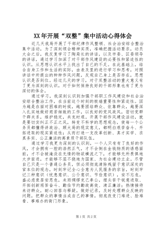 XX年开展“双整”集中活动心得体会