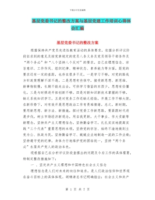 基层党委书记的整改方案与基层党建工作培训心得体会汇编