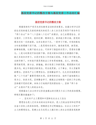 基层党委书记的整改方案与基层党委工作总结汇编