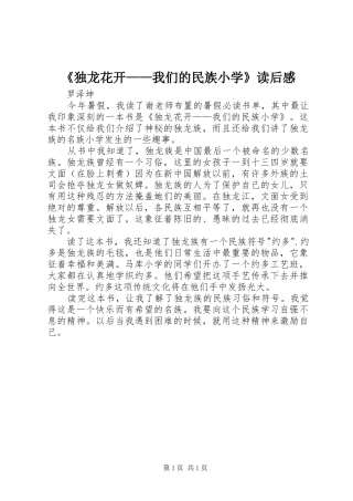《独龙花开——我们的民族小学》读后感