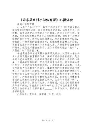 《乐东县乡村小学体育课》心得体会