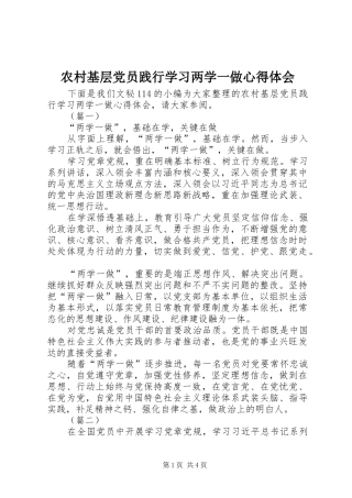 农村基层党员践行学习两学一做心得体会