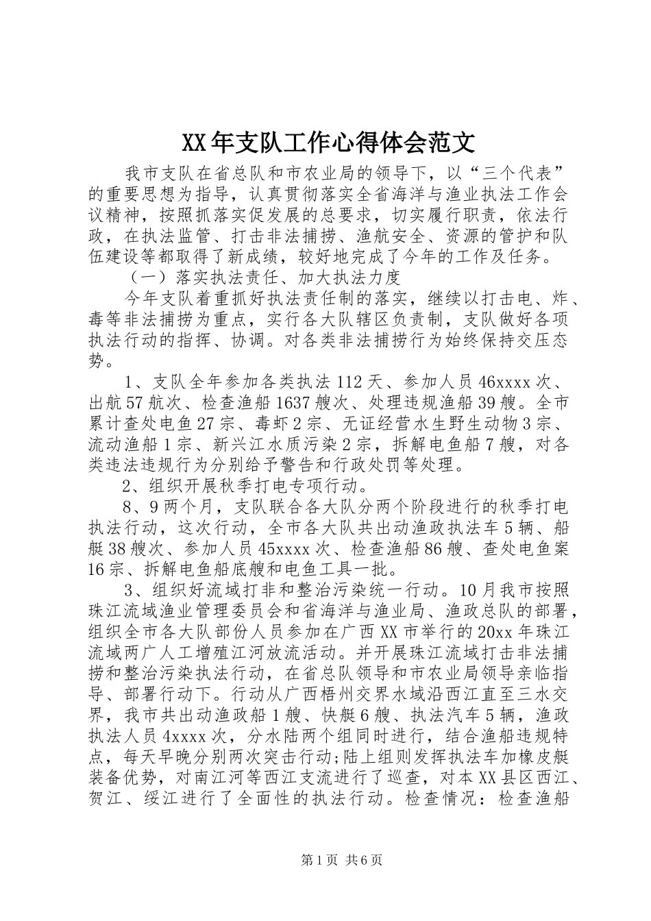 XX年支队工作心得体会范文_第1页