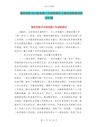 基层党组书记抓党建工作述职报告与基层党组建设体会汇编