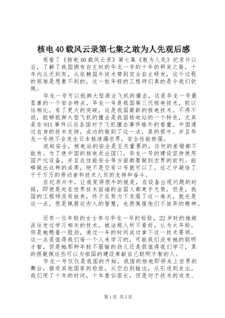 核电40载风云录第七集之敢为人先观后感
