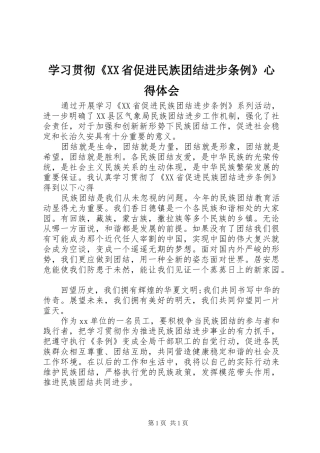 学习贯彻《XX省促进民族团结进步条例》心得体会