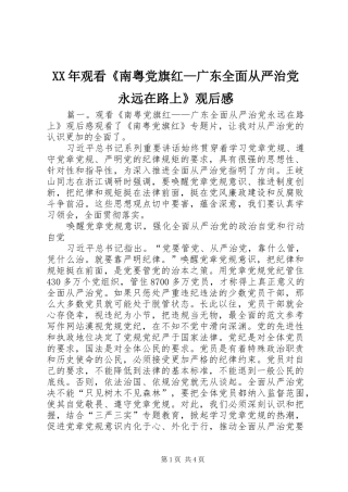 XX年观看《南粤党旗红—广东全面从严治党永远在路上》观后感