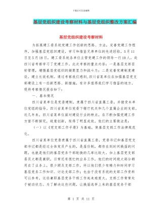 基层党组织建设考察材料与基层党组织整改方案汇编