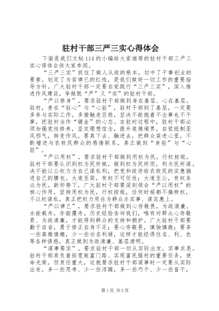 驻村干部三严三实心得体会