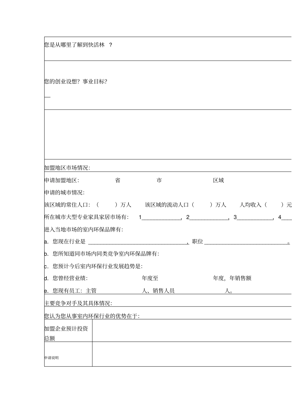 加盟快活林申请表公司_第3页