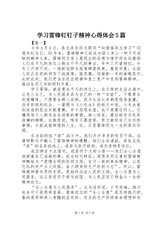 学习雷锋钉钉子精神心得体会5篇