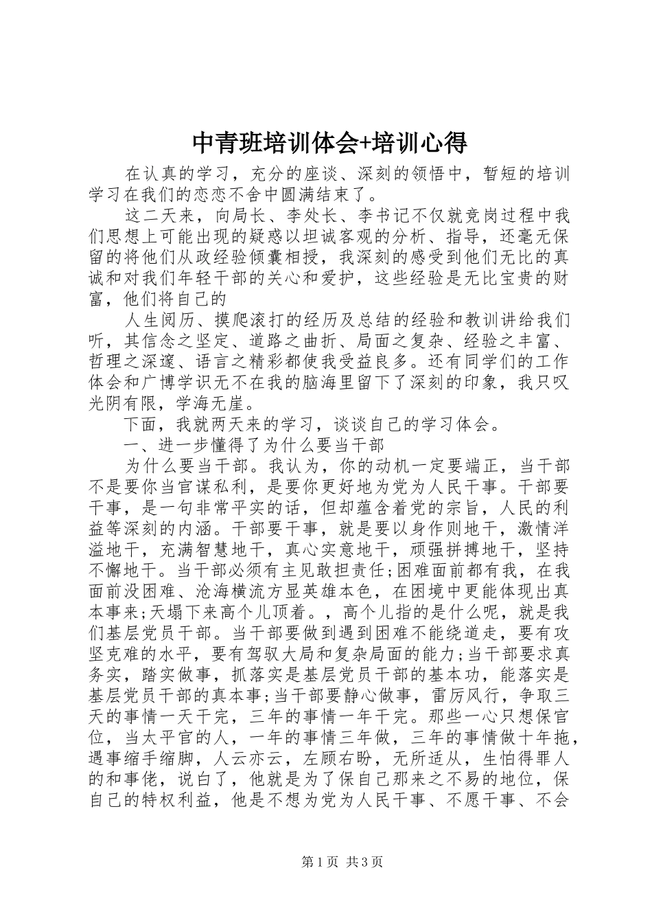 中青班培训体会+培训心得_第1页