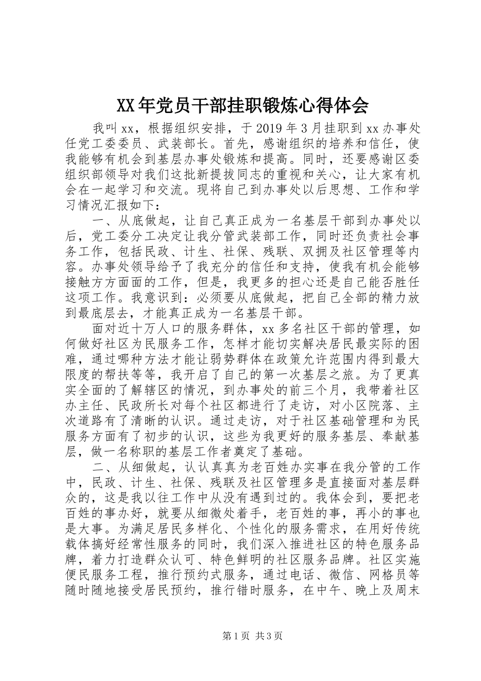 XX年党员干部挂职锻炼心得体会_第1页