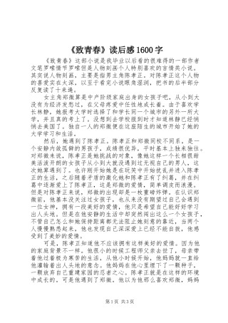 《致青春》读后感1600字