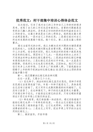 优秀范文：村干部集中培训心得体会范文