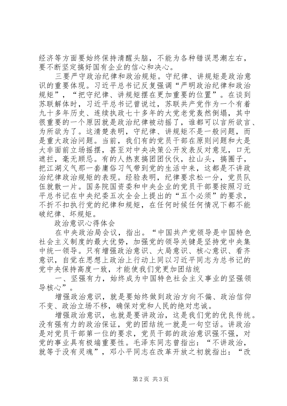 XX政治意识心得体会_第2页