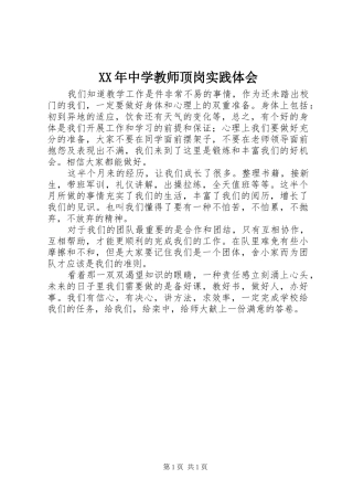 XX年中学教师顶岗实践体会