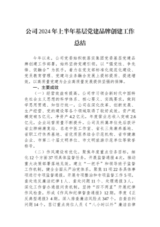 公司2024年上半年基层党建品牌创建工作总结