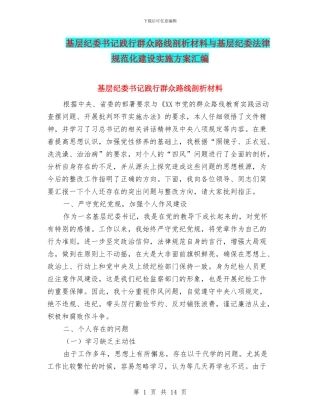 基层纪委书记践行群众路线剖析材料与基层纪委规范化建设实施方案汇编