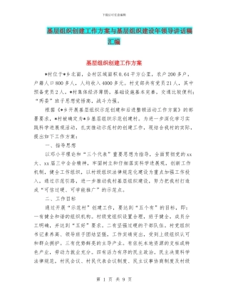 基层组织创建工作方案与基层组织建设年领导讲话稿汇编