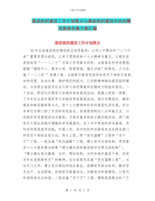 基层组织建设工作计划要点与基层组织建设年活动整改提高实施方案汇编