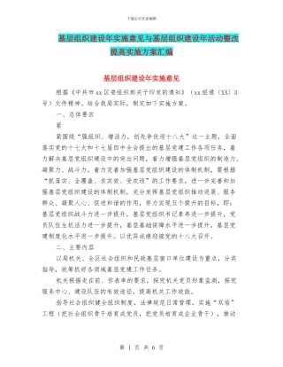 基层组织建设年实施意见与基层组织建设年活动整改提高实施方案汇编
