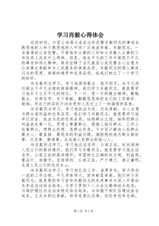 学习肖毅心得体会