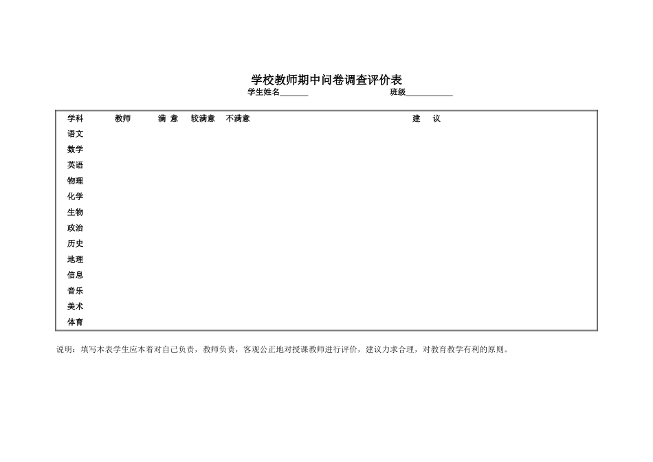 学校教师期中问卷调查评价表_第1页