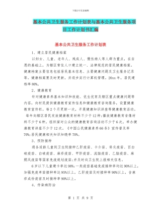 基本公共卫生服务工作计划表与基本公共卫生服务项目工作计划书汇编