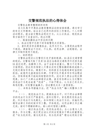交警规范执法的心得体会
