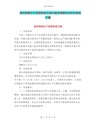 基本药物生产监管检查方案与基本预案的内容与要求汇编