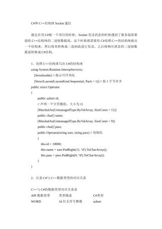 C#和C++结构体Socket通信