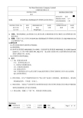 线路板品质检查指示PCBPCBA