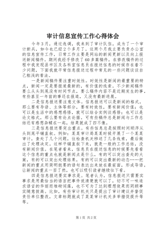 审计信息宣传工作心得体会