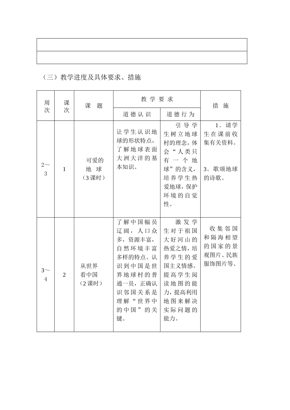 六年级下册品德与社会计划_第3页