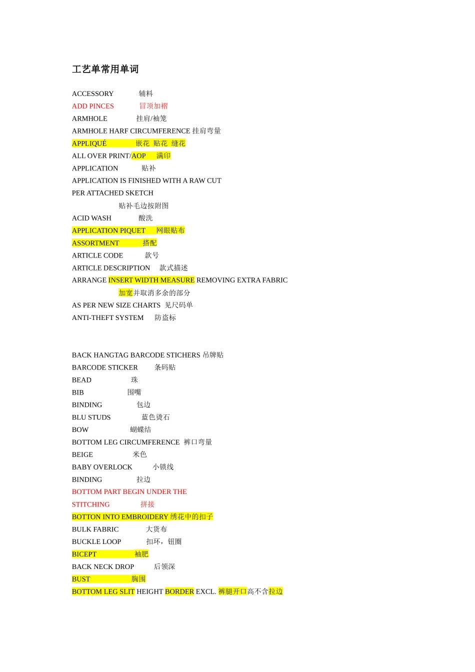 服装工艺单翻译_第1页