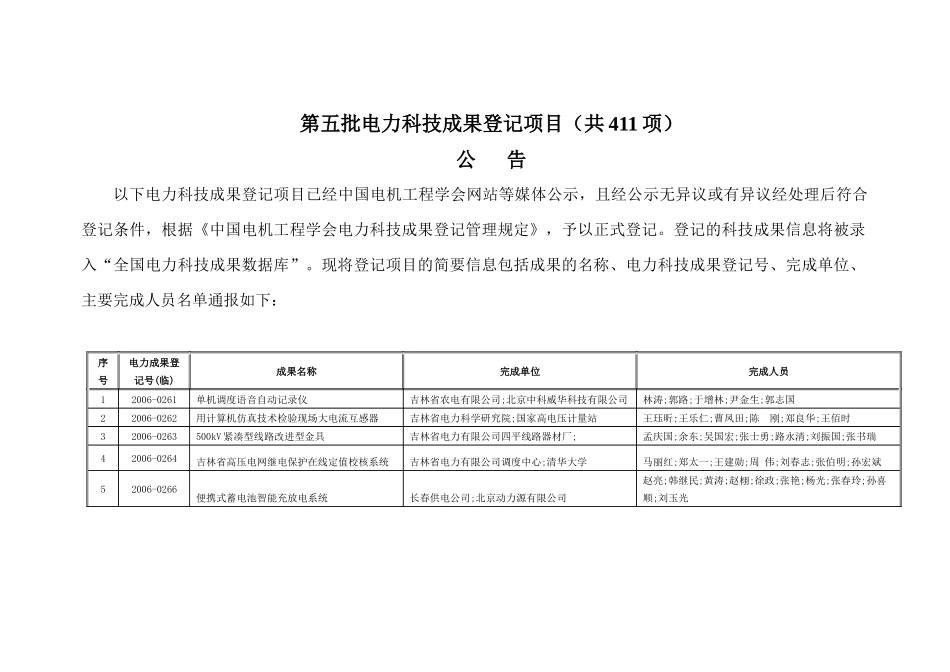第一批电力科技成果项目登记公示-中国电机工_第1页