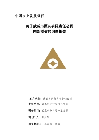 X年授信调查报(医药公司)
