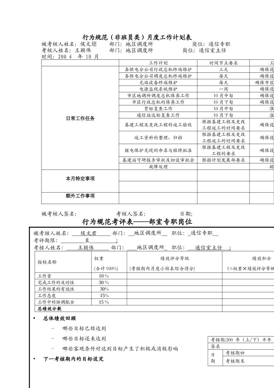 上海市电力公司市区供电公司通信专职行为规范考评表_第3页