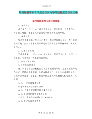 塔吊倾翻事故专项应急预案与塔吊倾翻应急预案汇编