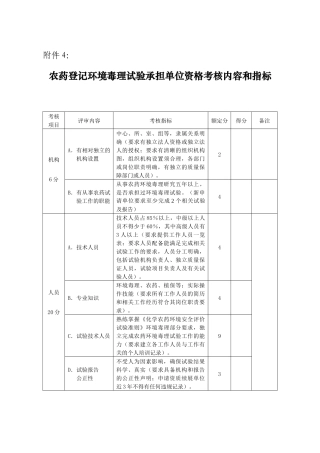 农药登记环境毒理试验承担单位资格考核内容和指标doc-中