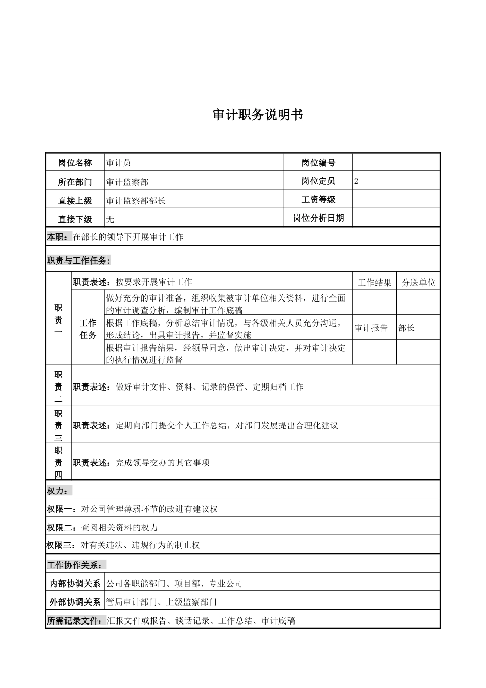 电力公司审计岗位说明书_第1页