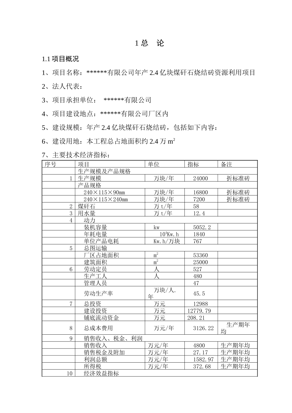 某公司年产2.4亿块煤矸石烧结砖资源利用项目设计报告--liuyihan2008_第1页