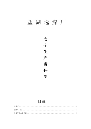 盐湖选煤厂岗位责任制(管理人员)