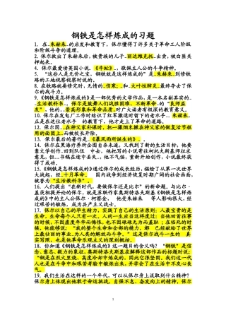 钢铁是怎样炼成的习题