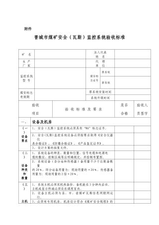 晋城市煤矿安全(瓦斯)监控系统验收标准