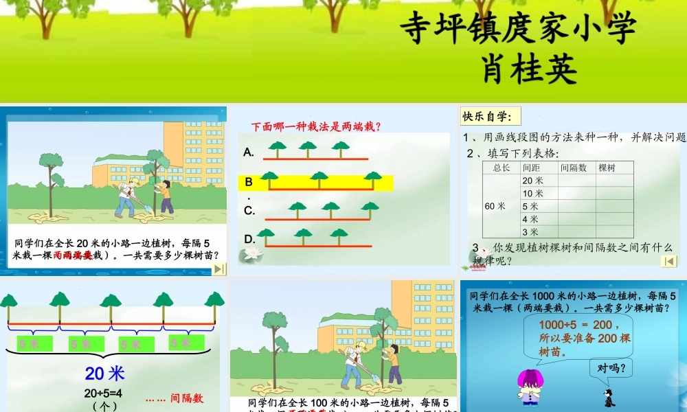 四年级数学下册课件_数学广角植树问题