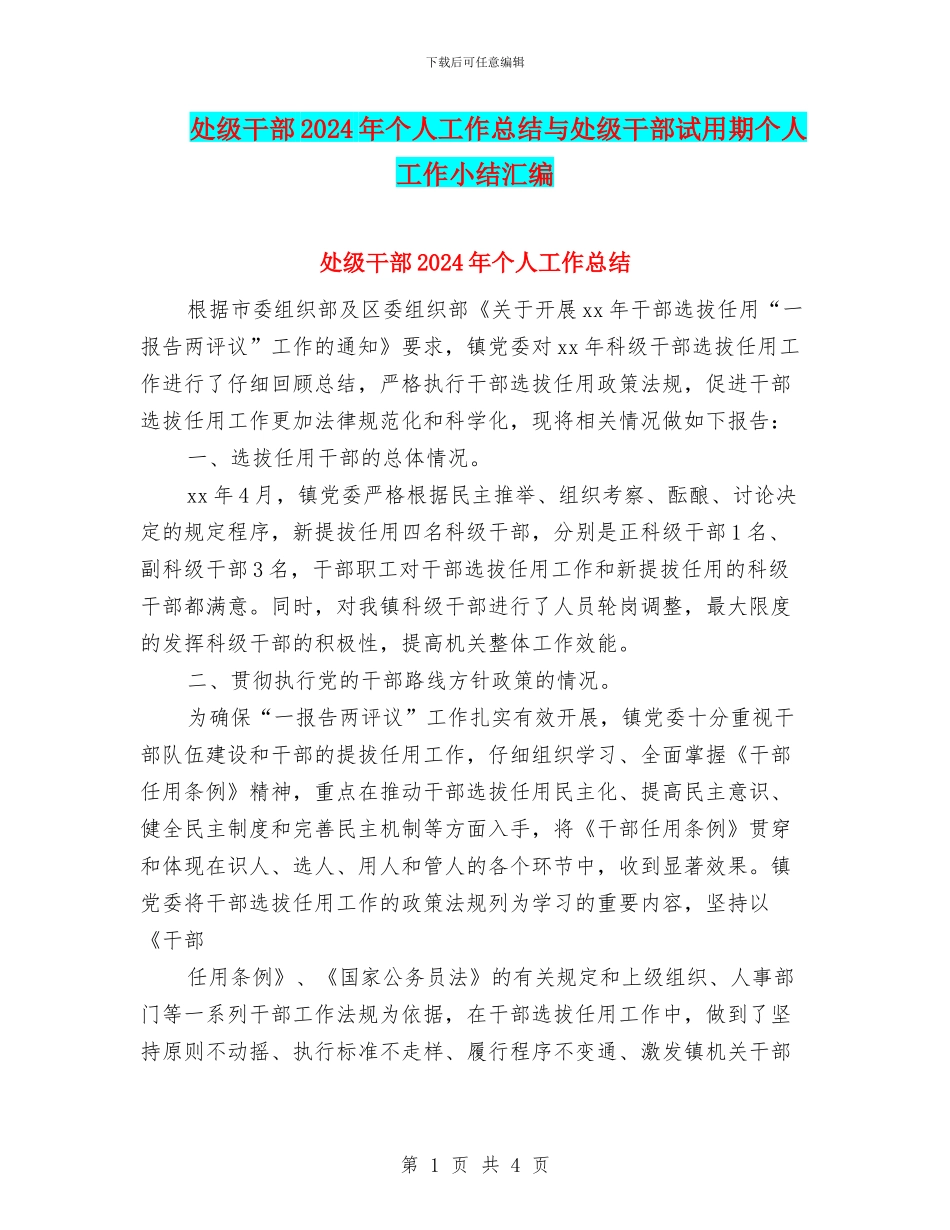 处级干部2024年个人工作总结与处级干部试用期个人工作小结汇编_第1页