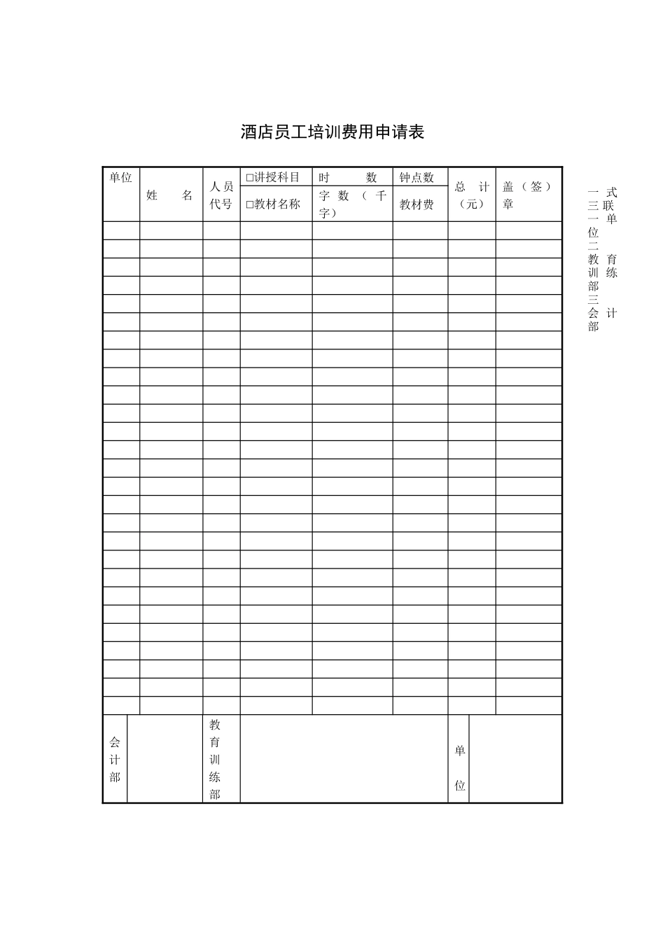 酒店员工培训费用申请表_第1页