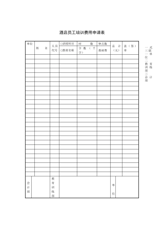 酒店员工培训费用申请表